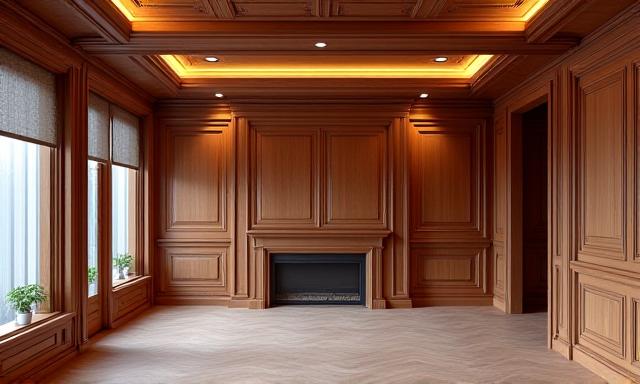 Stilvoller Innenausbau mit Holzpaneelen und Einbaumöbeln